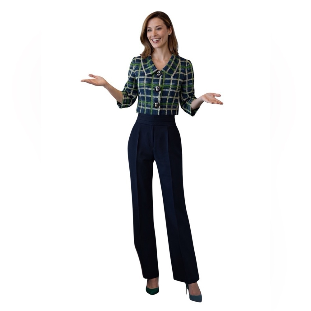 Milly New York Tweed Plaid Cropped Blazer Jacket Size 6